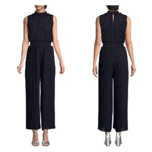 Nanette Lepore Mock Neck Pleated Jumpsuit Navy Women’s 16 NWOT